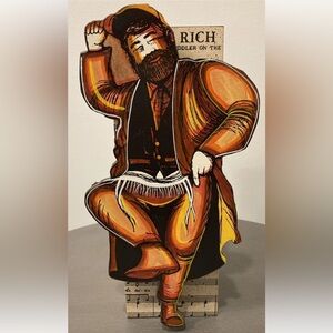 RARE! Irwin Brown Fiddler on the Roof Music Box Wood Sculpture Plays Hava Nagila